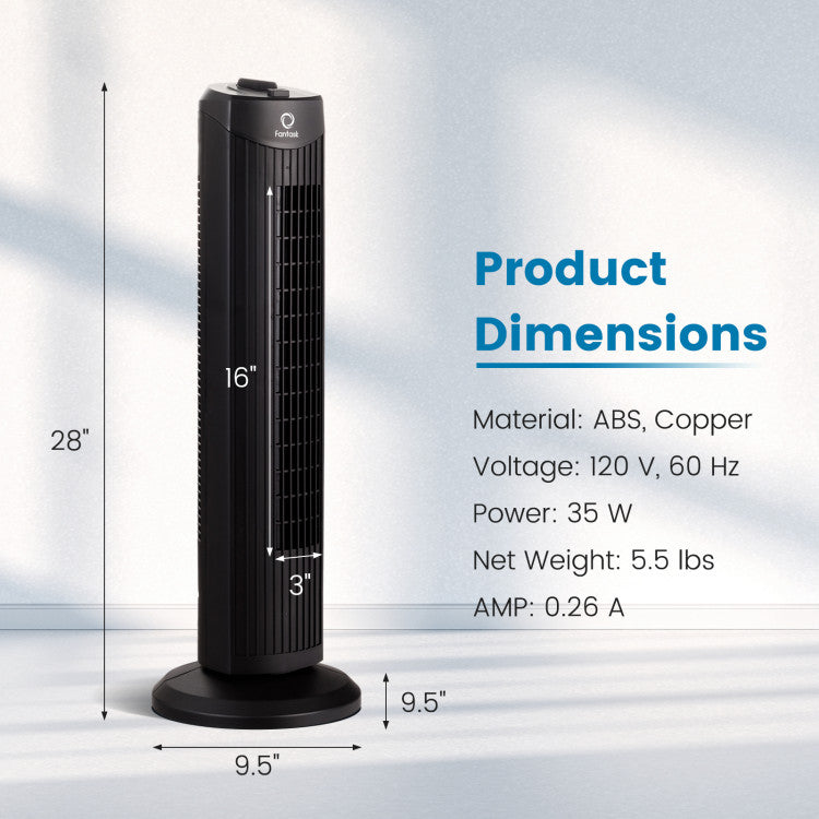 35W 28 Inch Quiet Bladeless Oscillating Tower Fan - 10