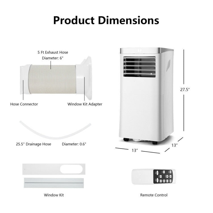 8000 BTU (Ashrae) 3-in-1 Portable Air Conditioner with Remote Control and Indicator Light - 5