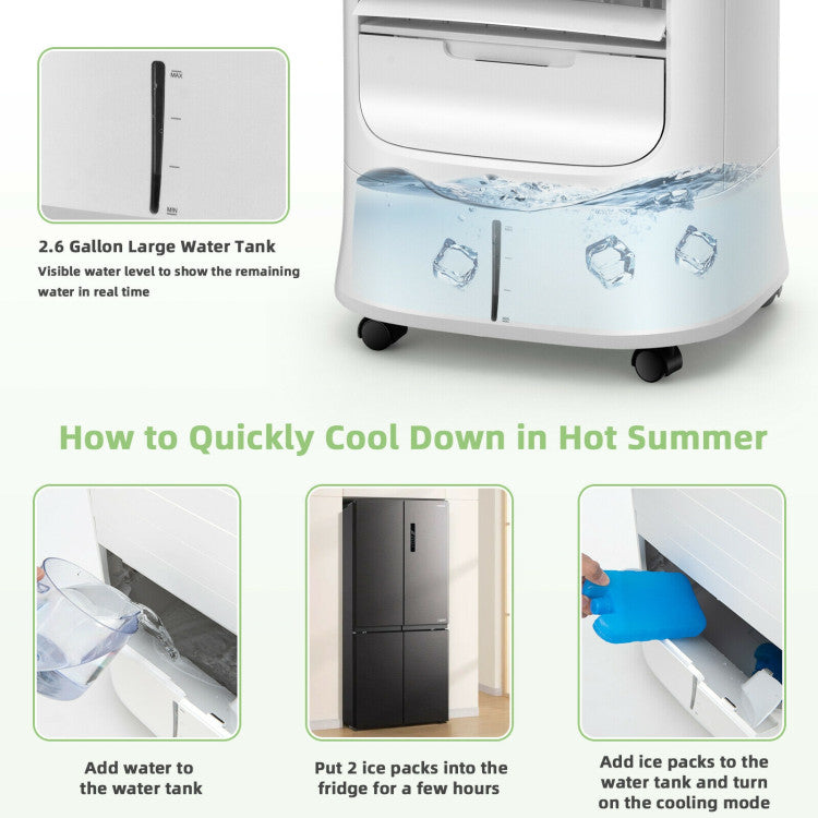 4-in-1 Portable Evaporative Air Cooler with Timer and 3 Modes - 9