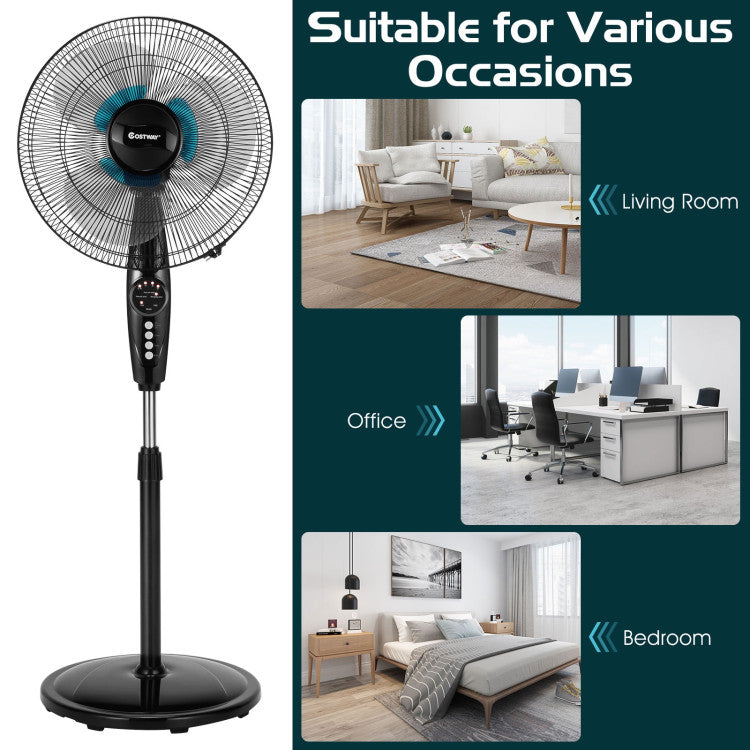 16 Inches Adjustable Height Fan with Quiet Oscillating Stand for Home and Office - 13