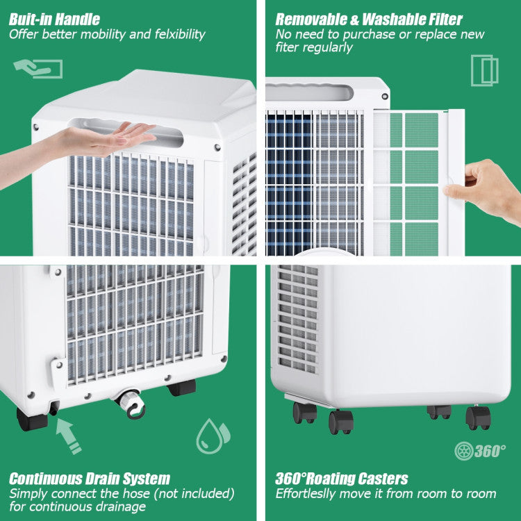 9000 BTU Portable Air Conditioner with Built-in Dehumidifier and Remote Control - 10