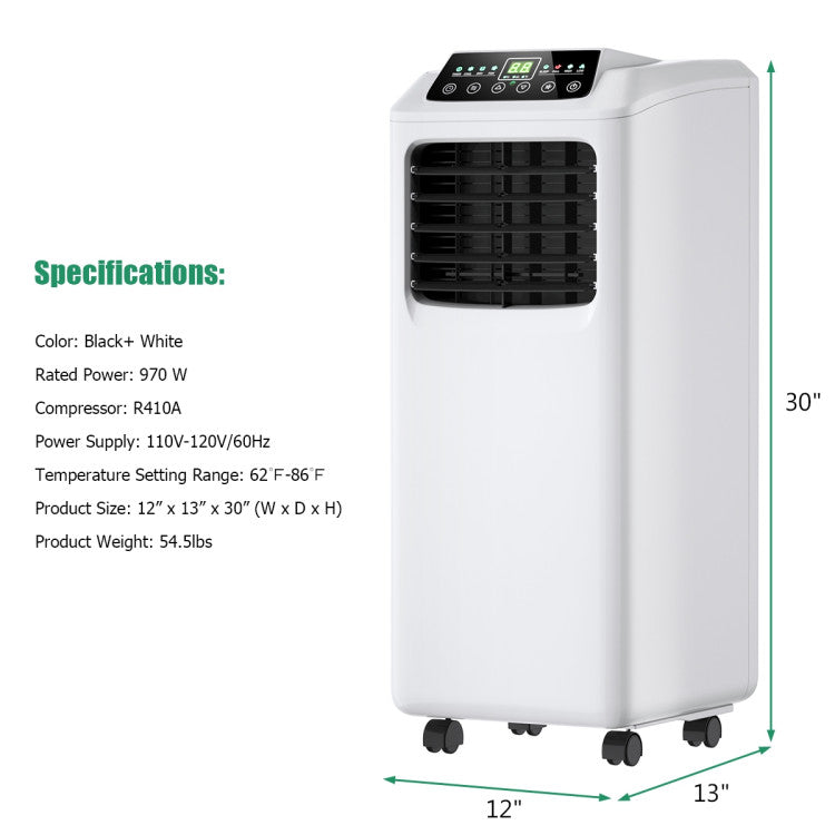 9000 BTU Portable Air Conditioner with Built-in Dehumidifier and Remote Control - 12