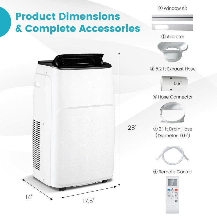13000 BTU(Ashrae) Portable Air Conditioner with App and Heater - 11