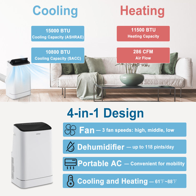 15000 BTU Portable Air Conditioner with APP Control and Heat - 6
