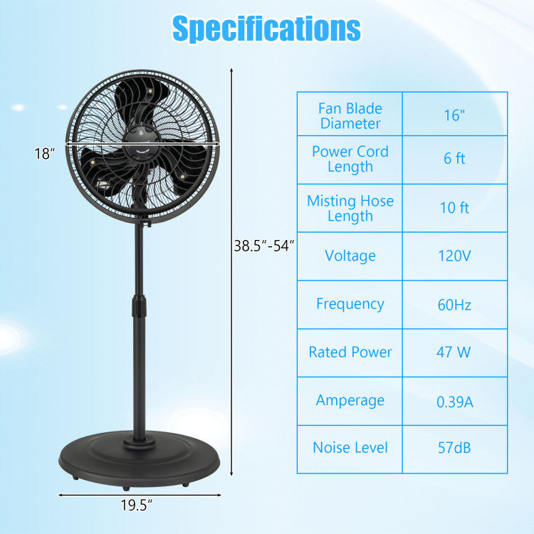 16 Inch Outdoor Misting Fan Oscillating Pedestal Fan with 3 Mist Levels - 5