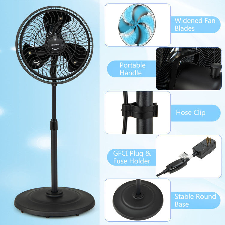 16 Inch Outdoor Misting Fan Oscillating Pedestal Fan with 3 Mist Levels - 9