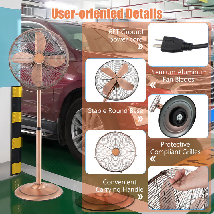 16 Inch Pedestal Standing Fan Oscillating Pedestal Fan with 3 Speeds and Adjustable Height - 9