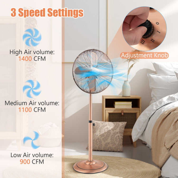 16 Inch Pedestal Standing Fan Oscillating Pedestal Fan with 3 Speeds and Adjustable Height - 6