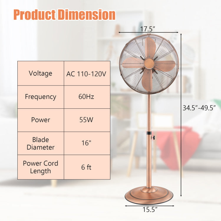 16 Inch Pedestal Standing Fan Oscillating Pedestal Fan with 3 Speeds and Adjustable Height - 10