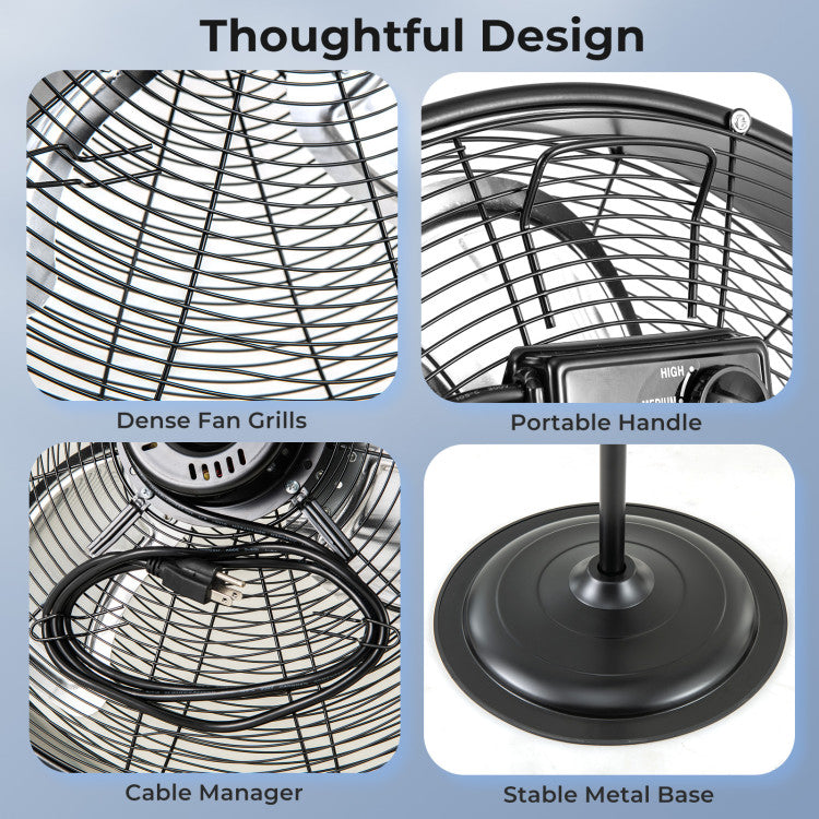 20 Inches High Velocity Pedestal Fan with 3 Speeds and Adjustable Height - 6