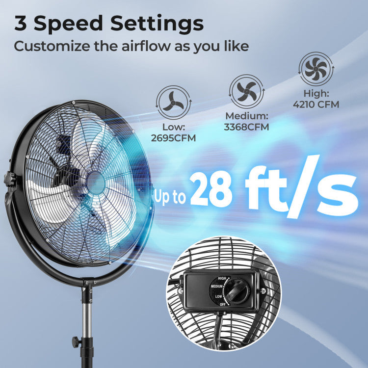 20 Inches High Velocity Pedestal Fan with 3 Speeds and Adjustable Height - 7