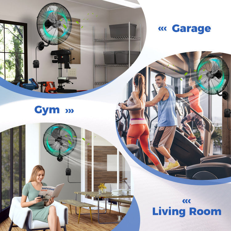 20 Inch Wall Mount Fan with 3 Fan Speeds and Adjustable Tilt Head - 9