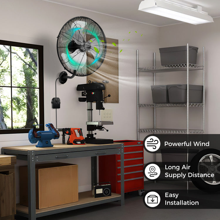 20 Inch Wall Mount Fan with 3 Fan Speeds and Adjustable Tilt Head - 4
