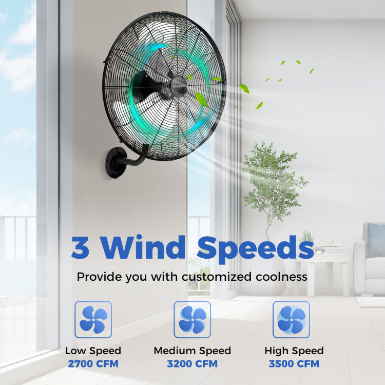 20 Inch Wall Mount Fan with 3 Fan Speeds and Adjustable Tilt Head - 5