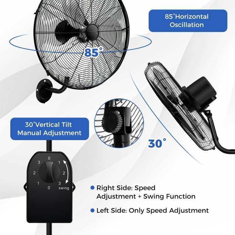20 Inch Wall Mount Fan with 3 Fan Speeds and Adjustable Tilt Head - 7