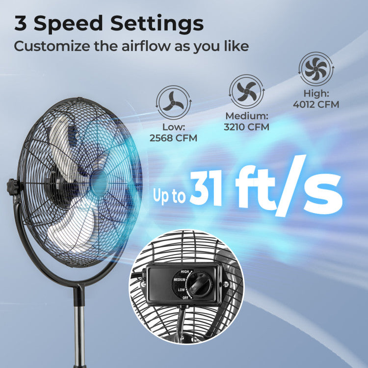 18 Inches High Velocity Pedestal Fan with 3 Speeds and Adjustable Height - 7