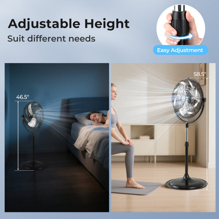 18 Inches High Velocity Pedestal Fan with 3 Speeds and Adjustable Height - 9