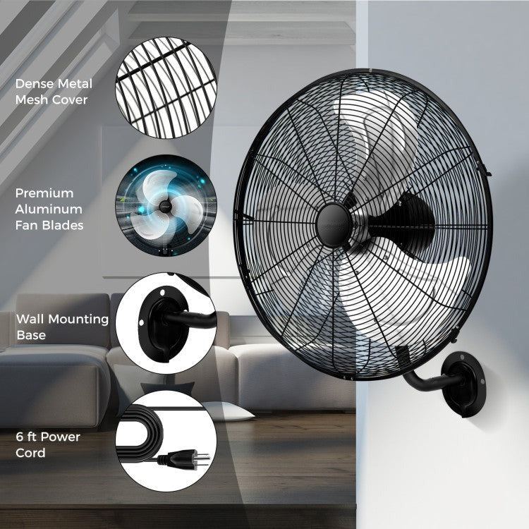 20 Inch Wall Mount Fan with 3 Fan Speeds and Adjustable Tilt Head - 6