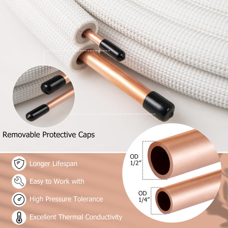 25 Feet Mini Split Line Set with 1/4 Inch and 1/2 Inch O.D. Copper Pipes Tubing - 3