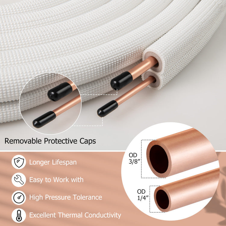 25 Feet Mini Split Line Set with 1/4 Inch and 3/8 Inch O.D. Copper Pipes Tubing - 3