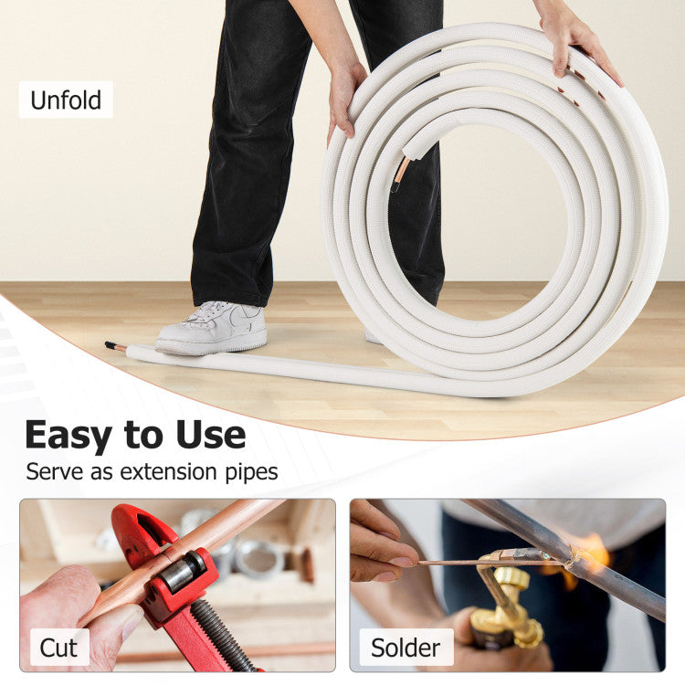 25 Feet Mini Split Line Set with 1/4 Inch and 3/8 Inch O.D. Copper Pipes Tubing - 6