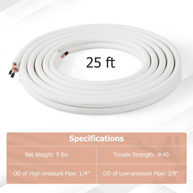 25 Feet Mini Split Line Set with 1/4 Inch and 3/8 Inch O.D. Copper Pipes Tubing - 8