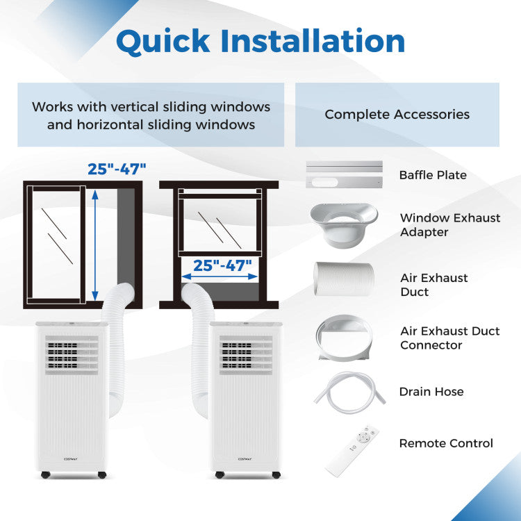 8000/10000 BTU Portable Air Conditioner 3 in 1 AC Unit Fan and Dehumidifier - 7