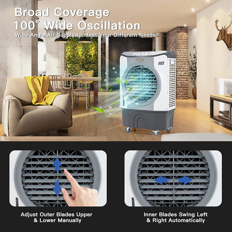 4-in-1 Industrial Evaporative Air Cooler Fan with 12 Gallon Tank and Wheels - 4