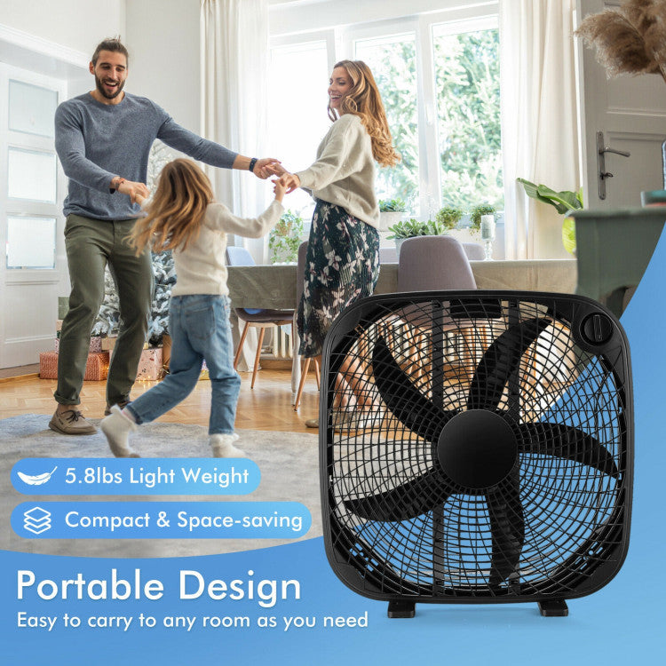 20 Inch Box Portable Floor Fan with 3 Speed Settings and Knob Control - 3