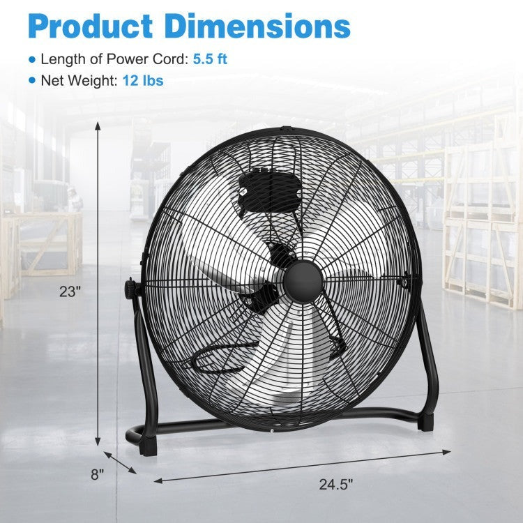 3-Speed High Velocity Floor Fan with Adjustable Tilt Angle and Handle - 11