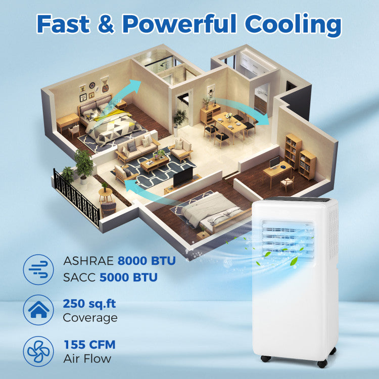 3-in-1 8000 BTU Portable Air Conditioner with Remote Control - 10