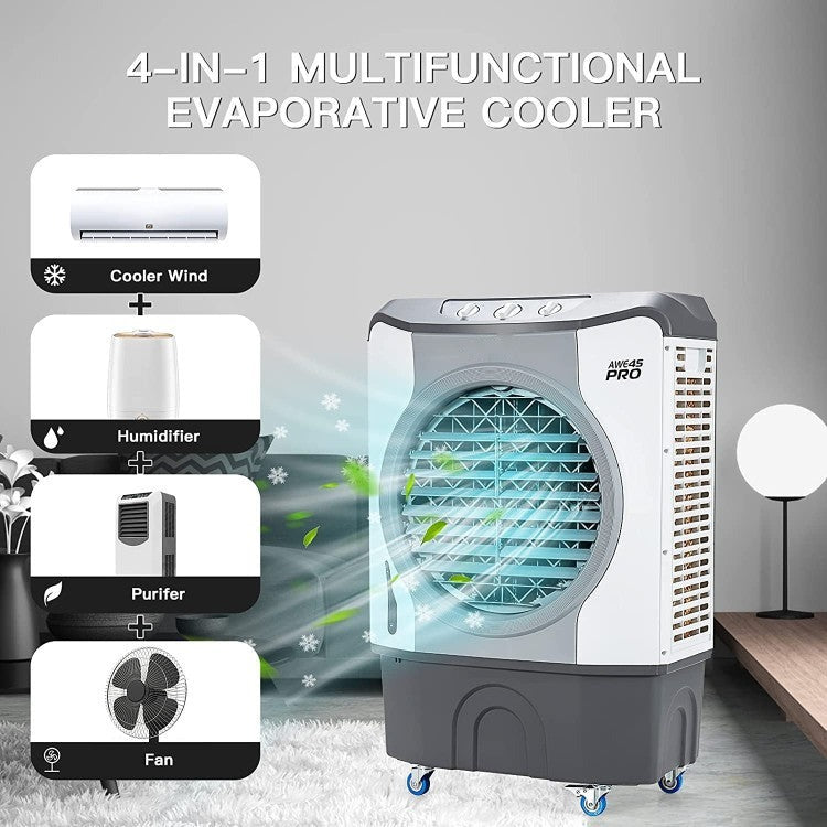4-in-1 Industrial Evaporative Air Cooler Fan with 12 Gallon Tank and Wheels - 5