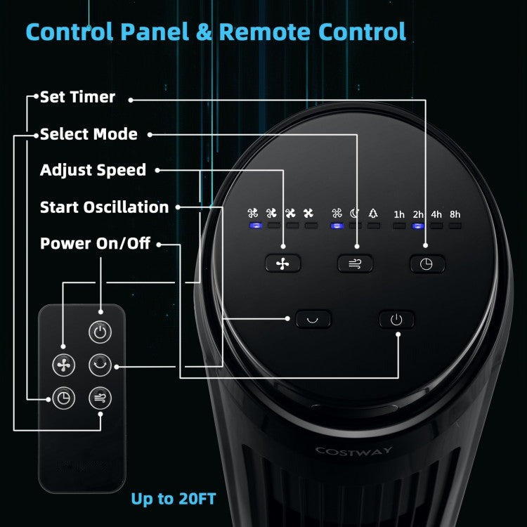 40 Inch Tower Fan with Remote 75 Degree Oscillating Fan with 3 Wind Modes and 4 Wind Speeds - 5