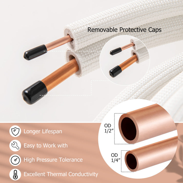 50 Feet Mini Split Line Set with 1/4 Inch and 1/2 Inch O.D. Copper Pipes Tubing - 3