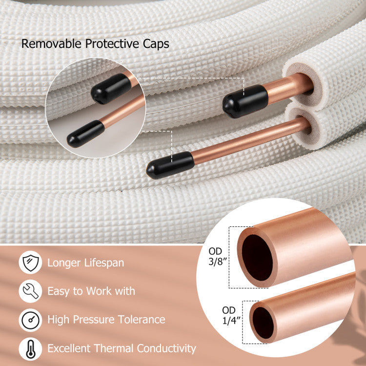 50 Feet Mini Split Line Set with 1/4 Inch and 3/8 Inch O.D. Copper Pipes Tubing - 3