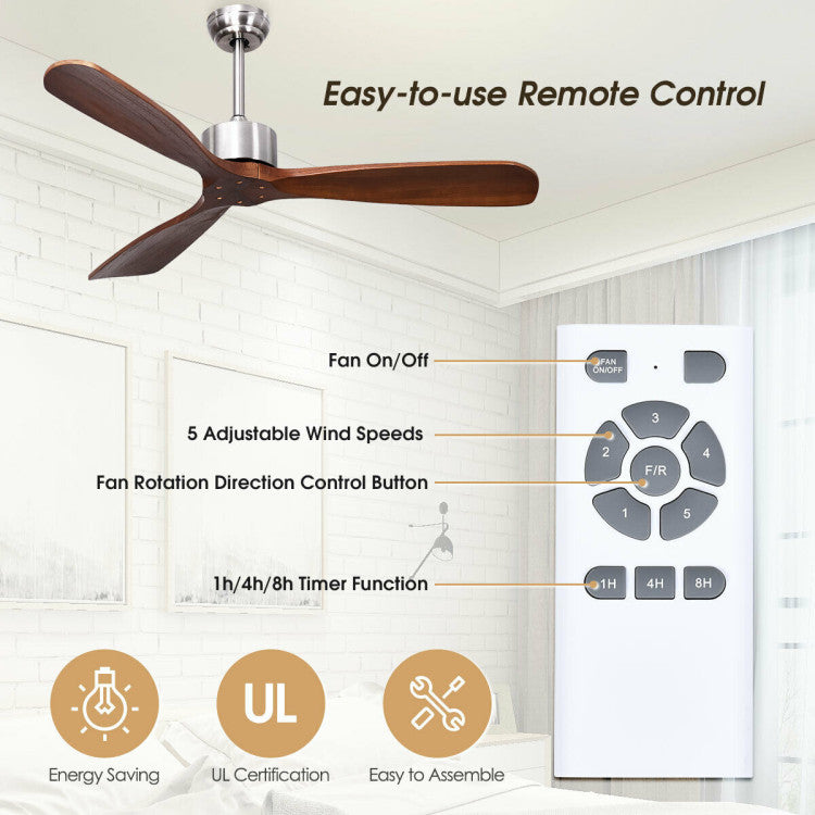 52 Inch Modern Ceiling Fan No Light with Remote Control - 5
