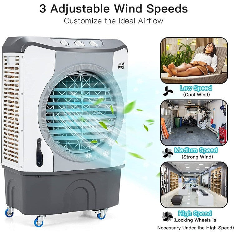 4-in-1 Industrial Evaporative Air Cooler Fan with 12 Gallon Tank and Wheels - 6