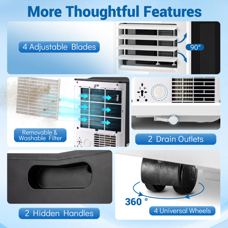 8000/10000 BTU Portable Air Conditioner with Fan and Dehumidifier and LED Display - 3