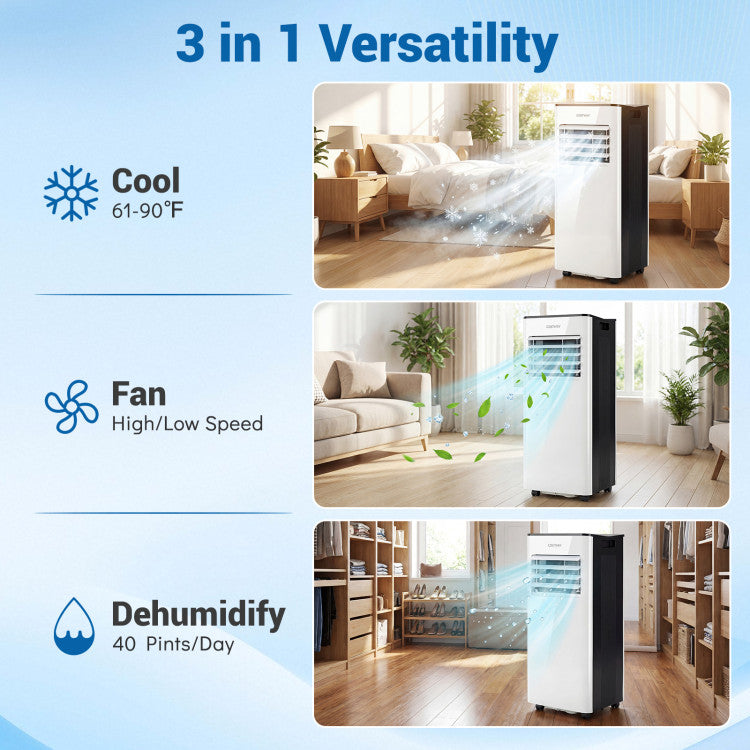 8000/10000 BTU Portable Air Conditioner with Fan and Dehumidifier and LED Display - 6