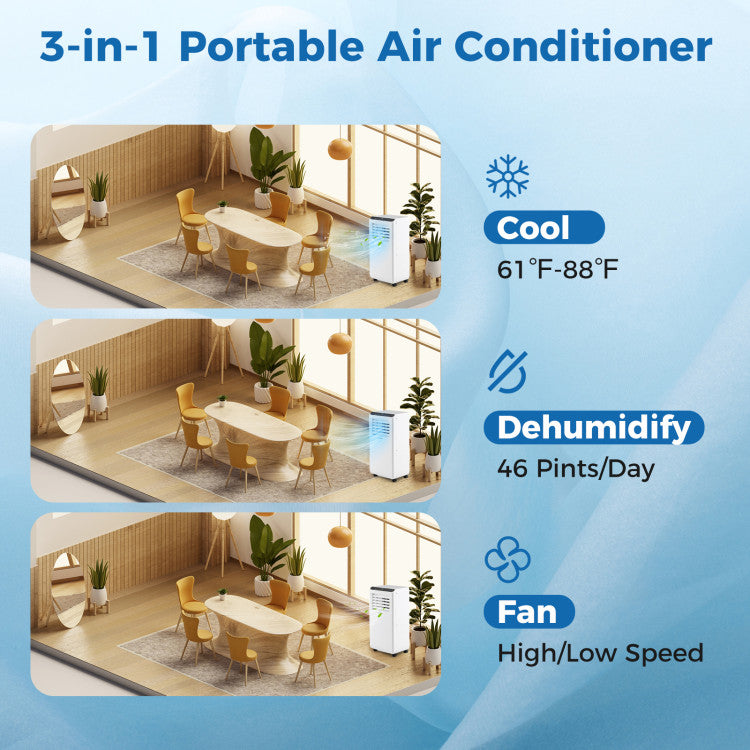8000/10000 BTU Portable Air Conditioner 3 in 1 Floor AC Unit with Fan and Dehumidifier - 11