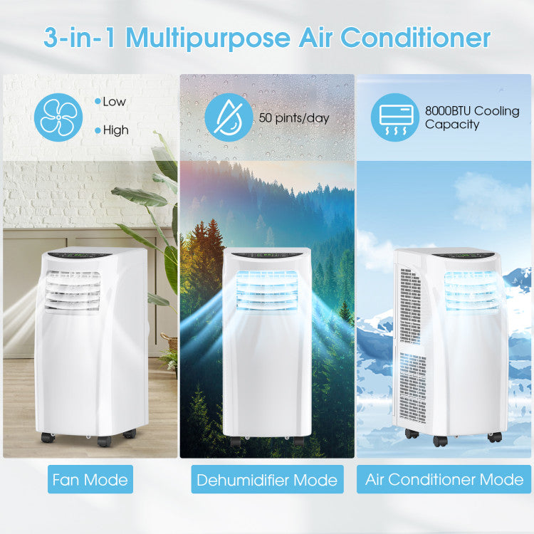 8000 BTU Portable Air Conditioner with Sleep Mode and Dehumidifier Function - 7