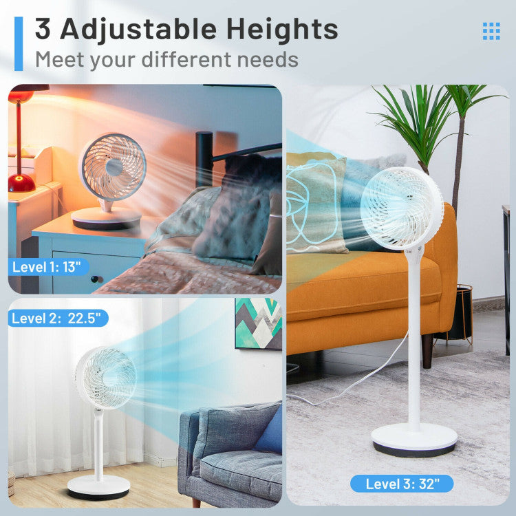 9 Inch Portable Oscillating Pedestal Floor Fan with Adjustable Heights and Speeds - 9