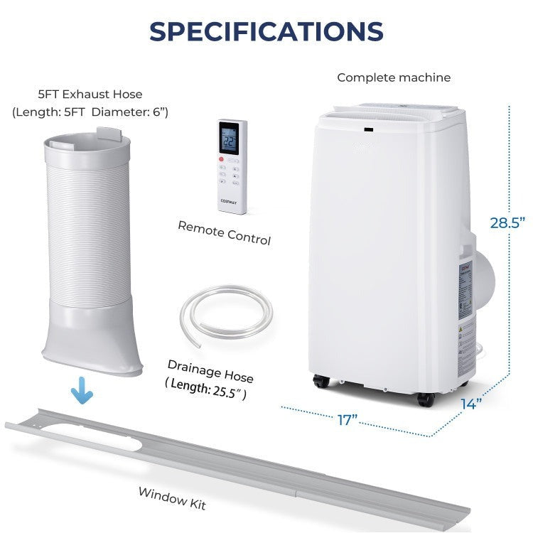 12000 BTU(Ashrae) 3-in-1 Portable Air Conditioner with Remote Control - 8