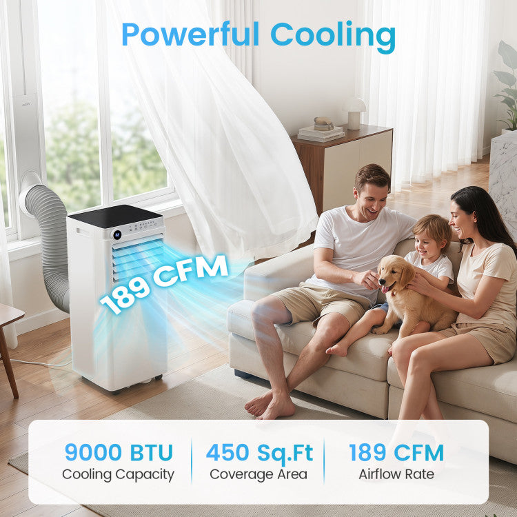 9000 BTU Portable Air Conditioner with Dehumidifier and 24H Timer - 9