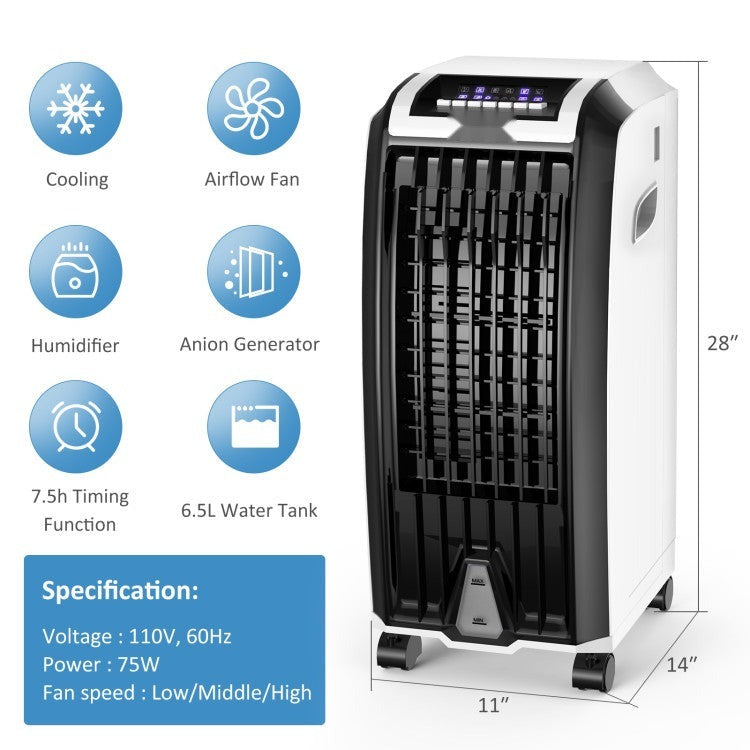 Portable Evaporative Air Cooler with 3 Wind Modes and Timer for Home Office - 12