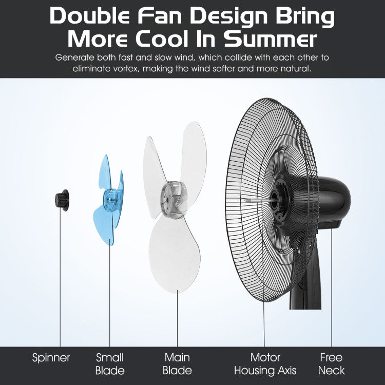 16 Inches Adjustable Height Fan with Quiet Oscillating Stand for Home and Office - 12