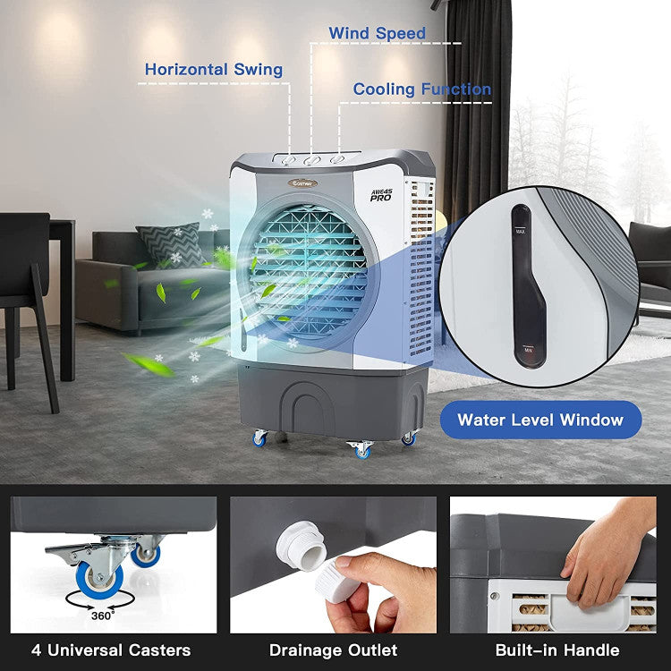 4-in-1 Industrial Evaporative Air Cooler Fan with 12 Gallon Tank and Wheels - 10