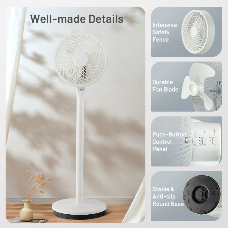 9 Inch Portable Oscillating Pedestal Floor Fan with Adjustable Heights and Speeds - 10