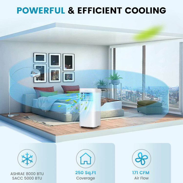 8000 BTU(Ashrae) Portable Air Conditioner Cools 250 Sq.Ft with Timer - 6