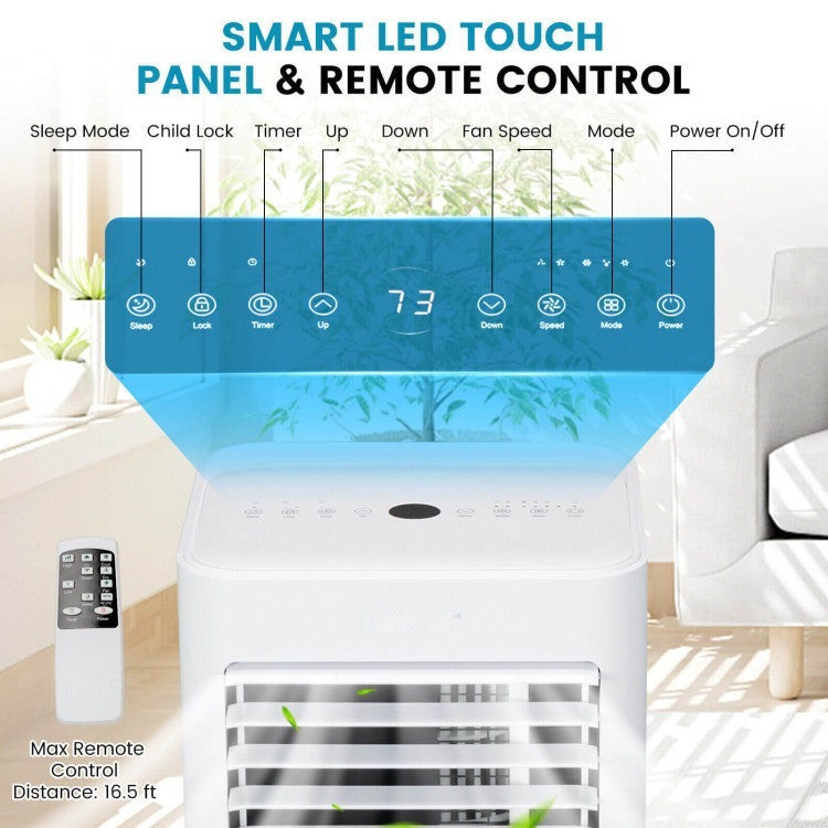 8000 BTU(Ashrae) Portable Air Conditioner Cools 250 Sq.Ft with Timer - 7